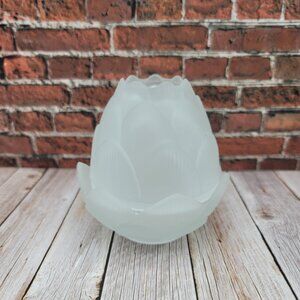 1980's Unique Frosted Glass Lotus Petals Fairy Lamp Light Candle Holder